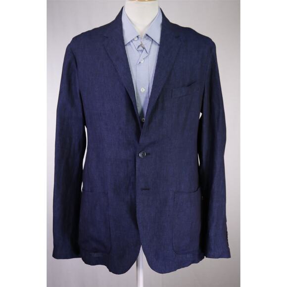 Capritouch Tailor Made Navy Blue Iridescent Linen Unstructured Blazer Jacket 42R - Picture 2 of 10